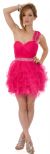 One Shoulder Tiered Skirt Mesh Short Prom Dress  in Fuchsia